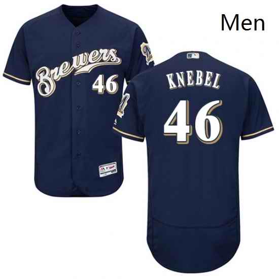 Mens Majestic Milwaukee Brewers 46 Corey Knebel Navy Blue Flexbase Authentic Collection MLB Jersey
